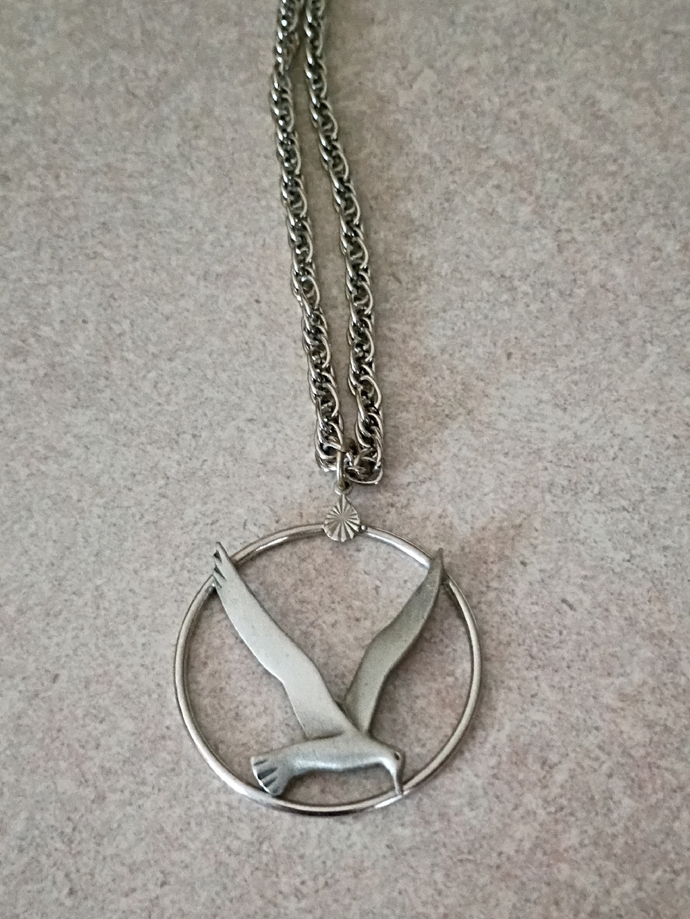 Vintage Silver Seagull In flight Pendant Necklace